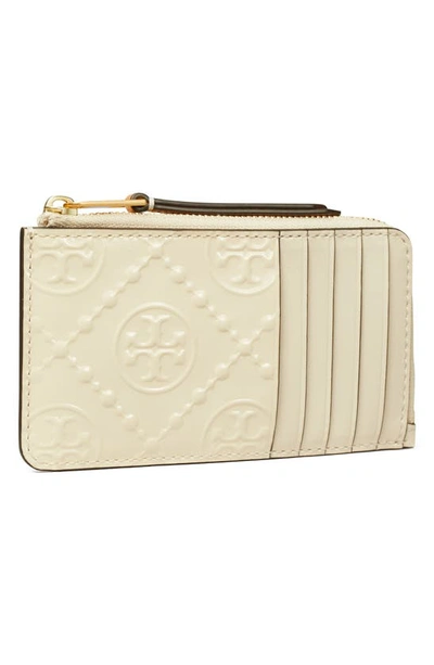 Shop Tory Burch T-monogram Embossed Zip Wallet In Light Cream