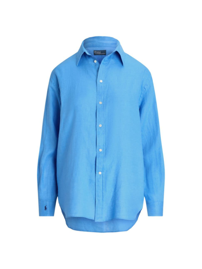 Shop Polo Ralph Lauren Women's Oversized Linen Button-front Shirt In Riviera Blue