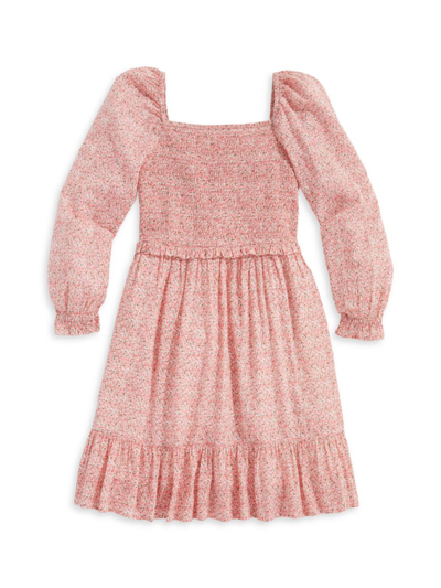 Shop Vineyard Vines Little Girl's & Girl's Floral Smocked Ruffle Dress In Tiny Floral Pink