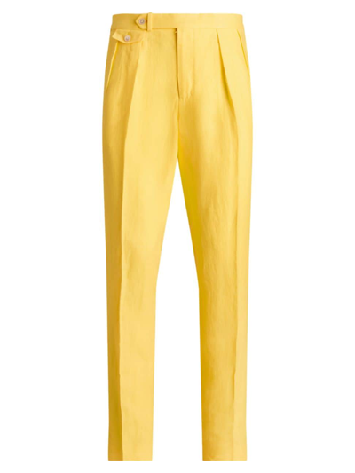Shop Polo Ralph Lauren Men's Linen Pleated Trousers In Sunfish Yellow