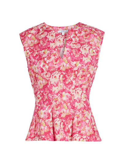 Shop Derek Lam 10 Crosby Women's Teresa Floral Cotton Sleeveless Blouse In Vermillion Multi