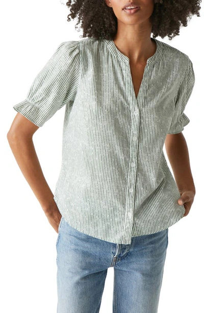 Shop Michael Stars Roxanne Short Sleeve Button-up Shirt In Light Olive/ White Stripe