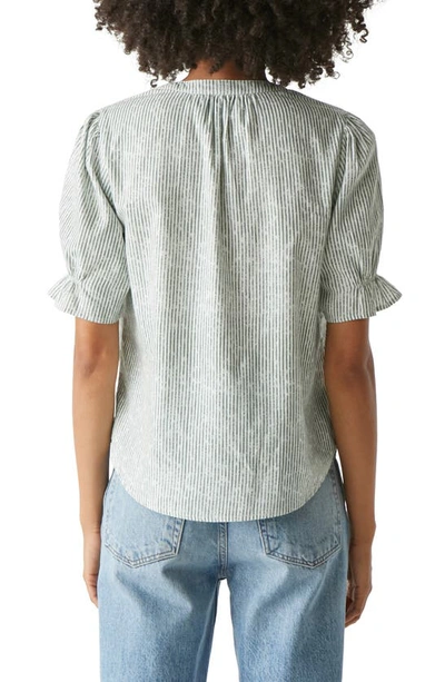 Shop Michael Stars Roxanne Short Sleeve Button-up Shirt In Light Olive/ White Stripe