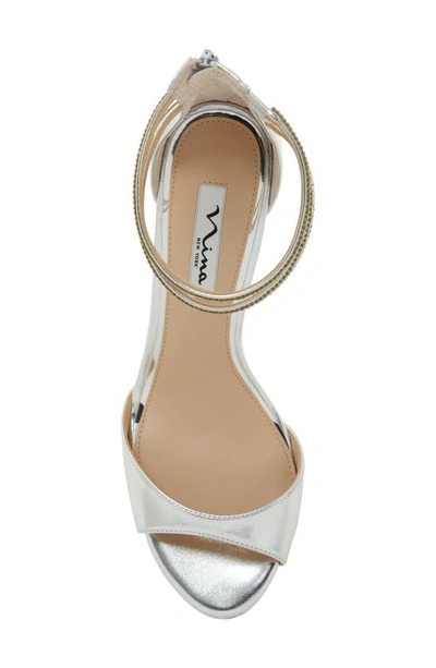 Nina Viktora Ankle Strap Sandal In True Silver Metal