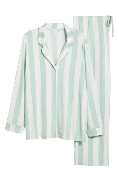 Shop Nordstrom Moonlight Eco Knit Pajamas In Green Fondant Cabana Stripe