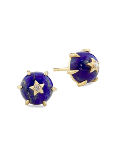 Shop Andrea Fohrman Women's Galaxy Cosmo 14k Yellow Gold, Lapis Lazuli & 0.03 Tcw Diamond Stud Earrings In Blue