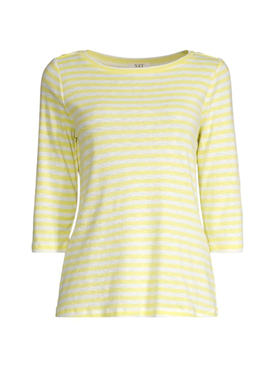 Shop Nic + Zoe Women's Stripe Boatneck T-shirt In Yellow Multi