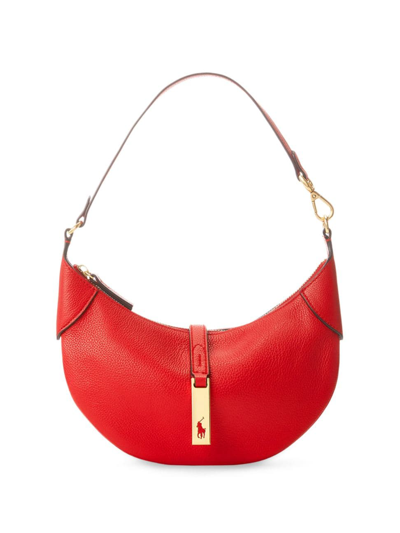 Shop Polo Ralph Lauren Women's Mini Polo Id Leather Shoulder Bag In Red