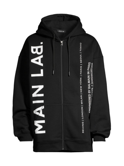 Shop Balmain Men's Main Lab Logo Zip Hoodie In Black White