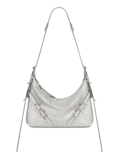 Shop Givenchy Women's Mini Voyou Shoulder Bag In Satin In Silvery Grey