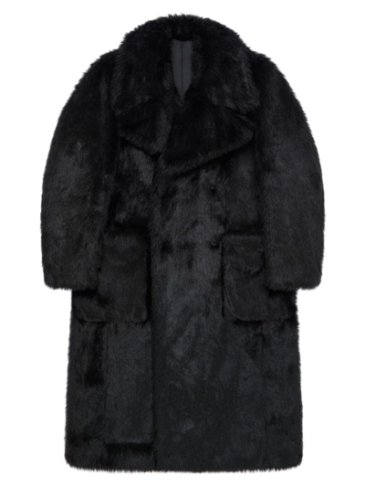 Shop Givenchy Women's Double Breasted Coat In Faux Fur In Black