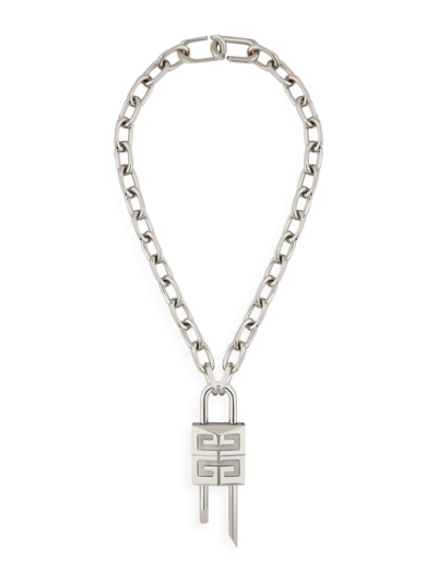 Shop Givenchy Men's Medium Lock Necklace In Metal In Silver