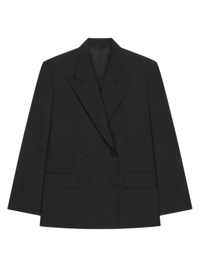 Shop Givenchy Women's Oversized Double Breasted Jacket In Wool And Mohair In Black