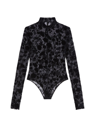 Shop Givenchy Women's Bodysuit In 4g Flowers Tulle In Black