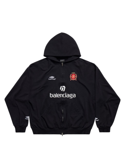 Shop Balenciaga Barcelona Soccer Medium Fit Zip-up Hoodie In Black