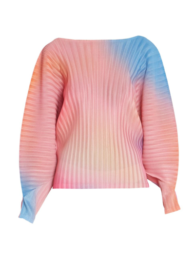Shop Issey Miyake Women's Melty Abstract Ribbed Long-sleeve Top In Pink