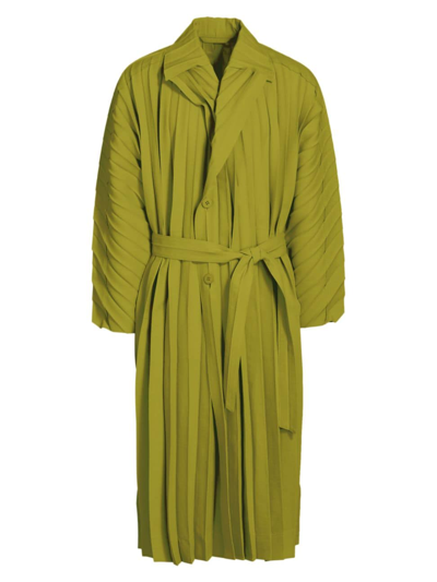 Shop Issey Miyake Men's Edge Belted Trench Coat In Green