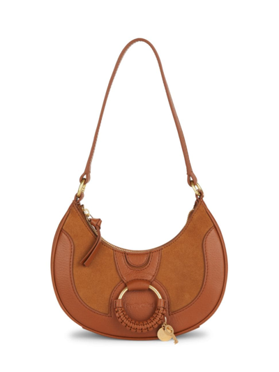 Shop Chloé Women's Hana Suede & Leather Shoulder Bag In Caramello