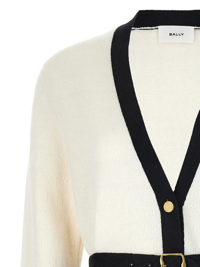 Bally Logo Jacquard Belted Cardigan In White/black