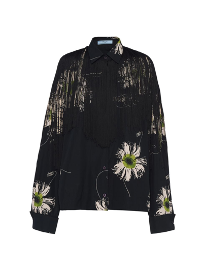 Shop Prada Women's Printed Poplin Shirt In Black Floral