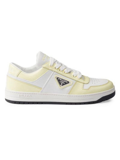 Shop Prada Women's Downtown Leather Sneakers In Yellow White