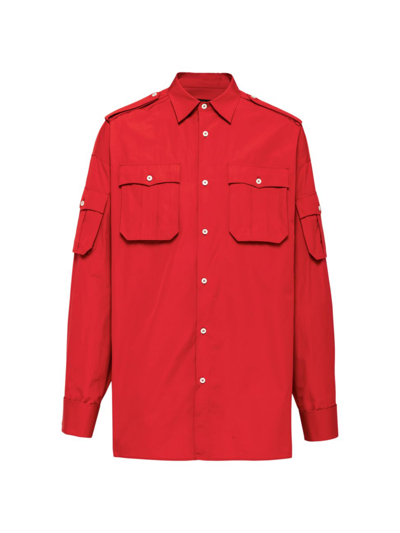 Shop Prada Men's Cotton Shirt In Red