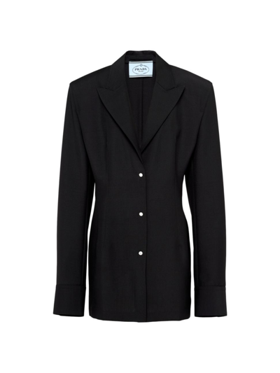 Shop Prada Women's Single Breasted Light Mohair Jacket In Black