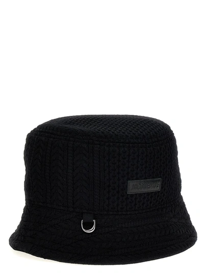Jacquemus Belo Knitted Bucket Hat In Black