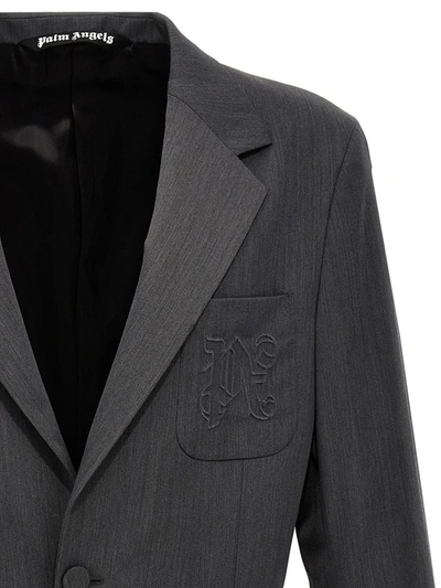 Shop Palm Angels 'monogram Pocket' Blazer In Gray