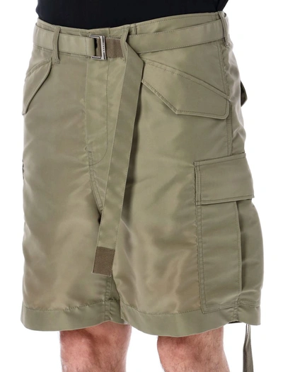 Shop Sacai Nylon Cargo Shorts In Lt Khaki