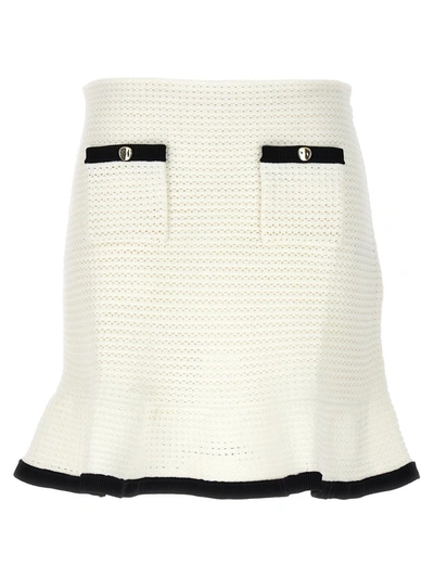 Shop Self-portrait 'crochet' Skirt In White/black
