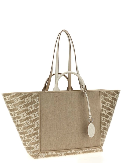 Shop Tod's Logo Canvas Shopping Bag In Beige