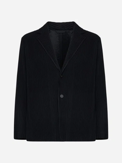 Shop Issey Miyake Pleated Fabric Single-breasted Blazer In Black