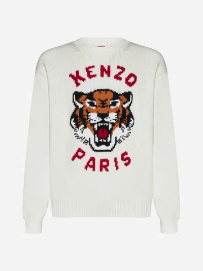 Shop Kenzo Lucky Tiger Cotton Sweater In Off White