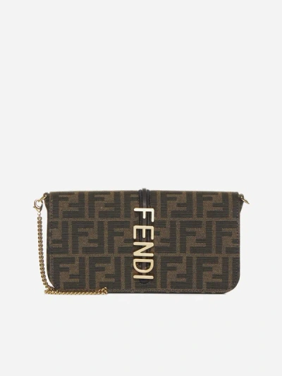 Shop Fendi Graphy Ff Fabric Wallet On Chain In Tobacco,brown