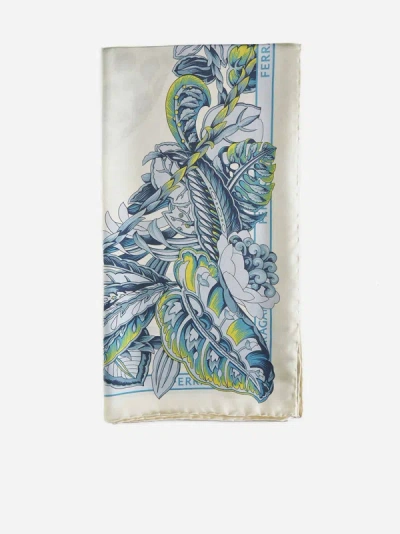 Shop Ferragamo Exotic Print Silk Scarf In Ivory,green