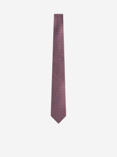 Shop Ferragamo Trap Silk Tie In Red,light Blue