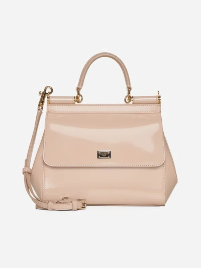 Shop Dolce & Gabbana Sicily Small Glossy Leather Bag In Blush