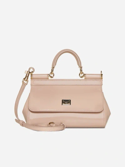 Shop Dolce & Gabbana Sicily East West Small Glossy Leather Bag In Blush