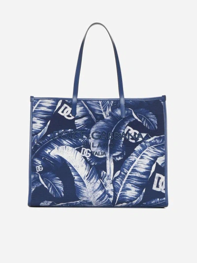 Shop Dolce & Gabbana Canvas And Leather Tote Bag In Blue