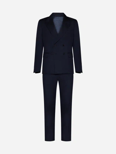 Shop Low Brand Wool Double-breasted Suit In Blue