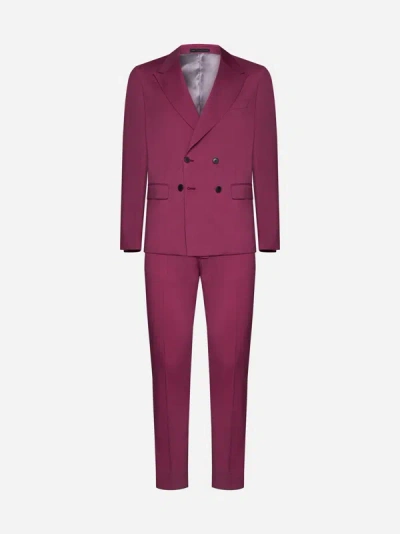 Shop Low Brand Wool Double-breasted Suit In Magenta