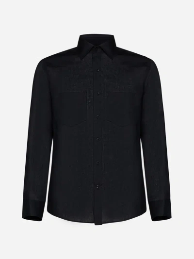 Shop Low Brand Linen Shirt In Black
