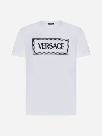 Shop Versace Logo Cotton T-shirt In Optical White