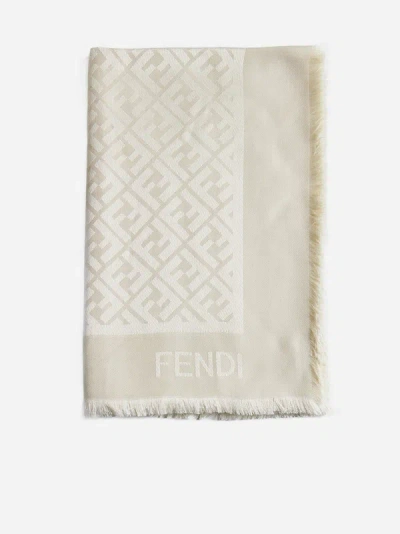 Shop Fendi Ff Silk And Wool Shawl In Ivory