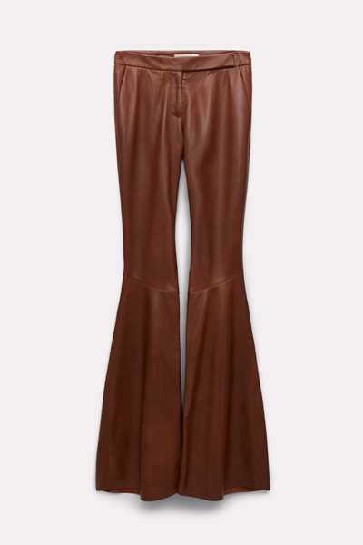 Shop Dorothee Schumacher Flared Leg Leather Pants In Brown