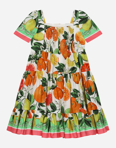 Dolce & Gabbana Multicolored Dress With Orange And Lemon Print In Print