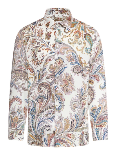 Shop Etro Cotton Shirt With Paisley Pattern In White