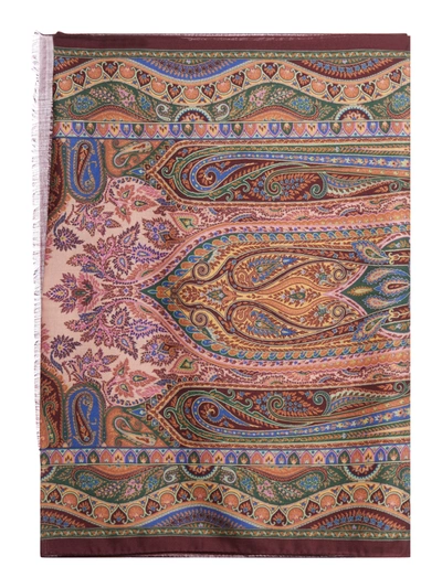 Shop Etro Paisley-print Frayed Scarf In Brown