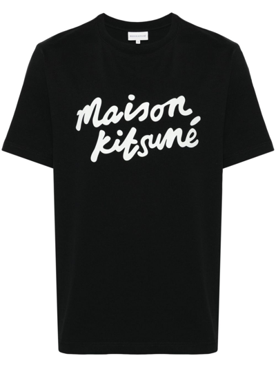 Shop Maison Kitsuné Logo Cotton T-shirt In Black